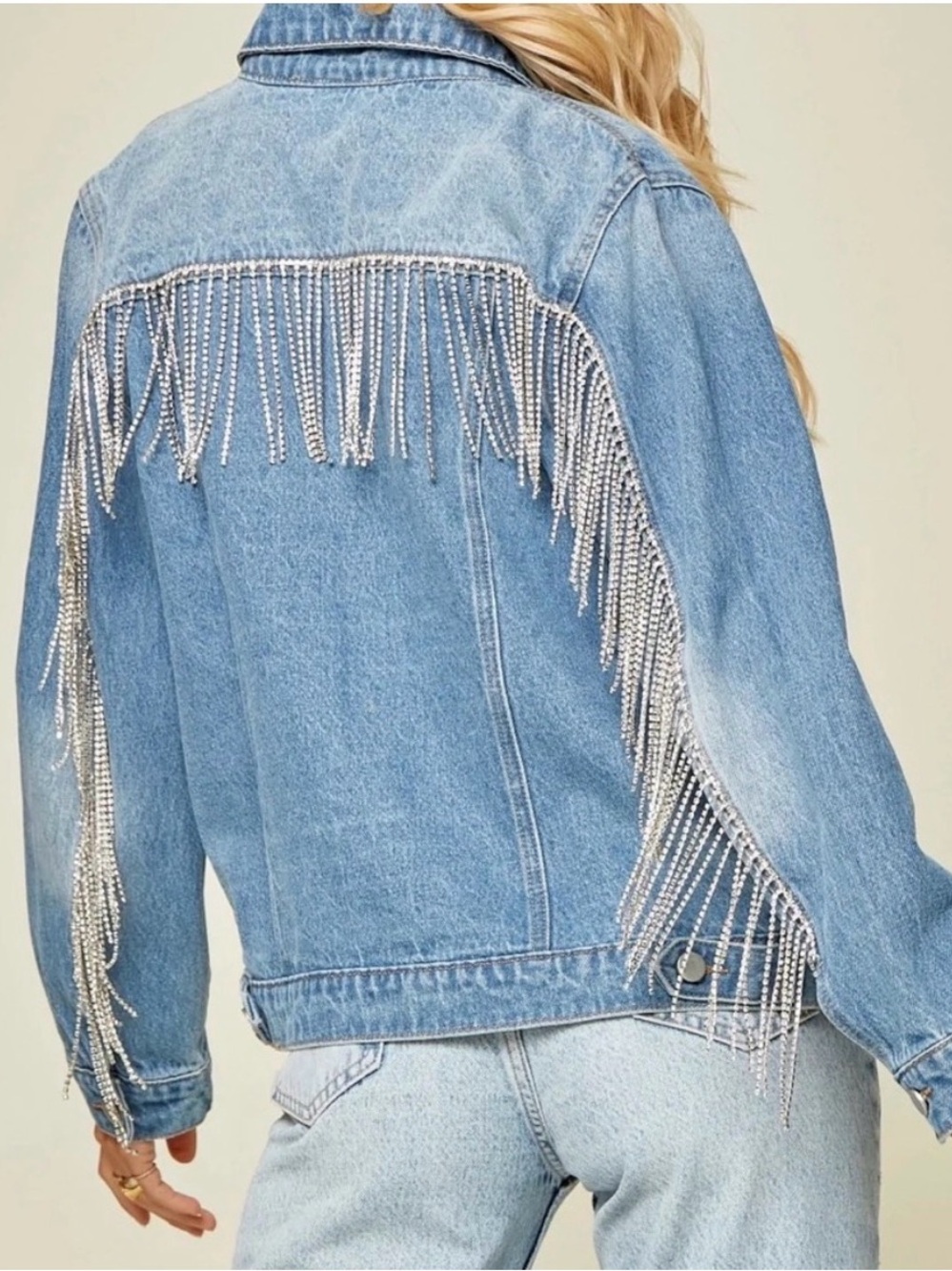 Andree By Unit Rhinestone Fringe Denim Jacket- size M - Picture 3 of 10
